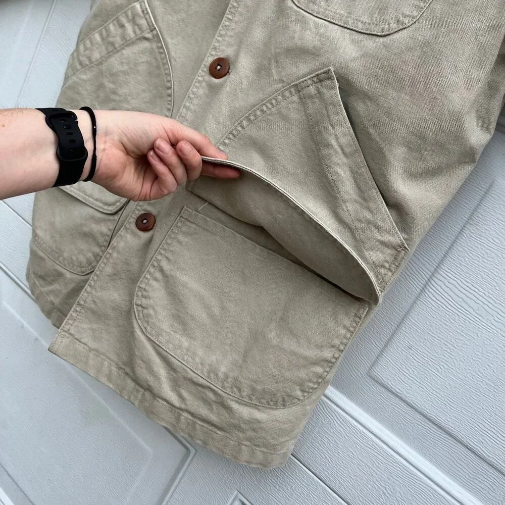 VTG LL Bean Field Coat Barn Jacket Canvas Corduroy Collar M Tall